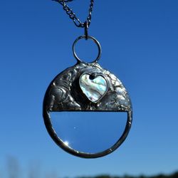 Image for Magnifying Glass Necklace, Abalone Heart Accent