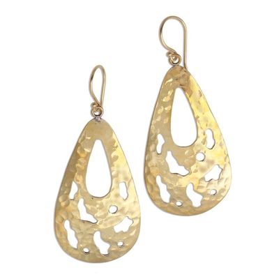 Alternate image for Abstract Pattern Teardrop Brass Dangle Earrings from Bali Abstract Tears