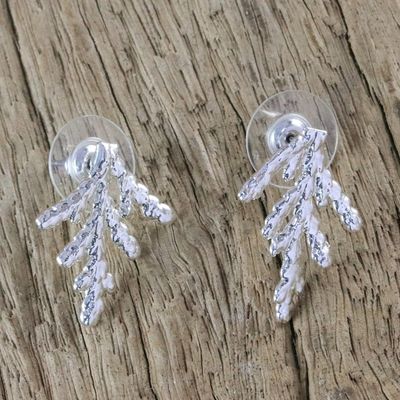 Primary image for Silver Plated Natural Cypress Leaf Earrings from Thailand Natural Needles
