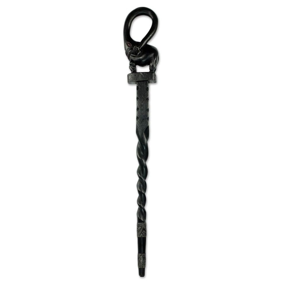African Elephant Decorative Walking Stick Carved by Hand 'Osunu Greeting'