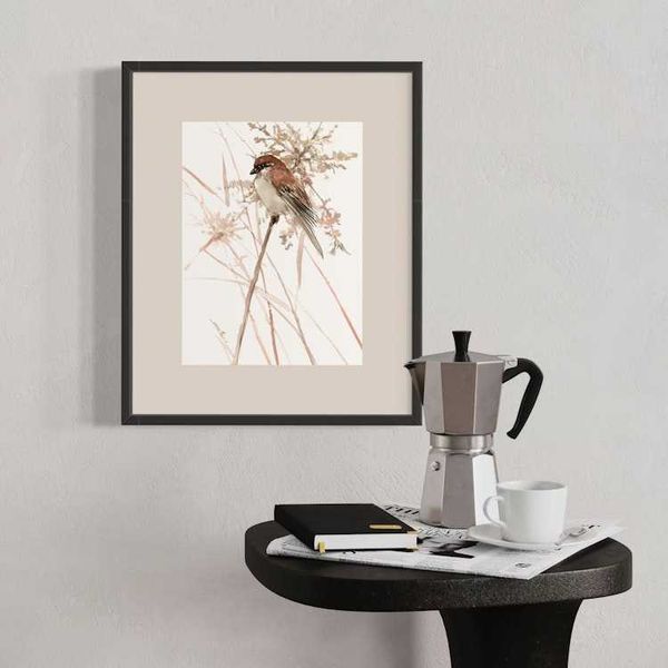 Alternate image for Sparrow in the Field, original watercolor painting by artist Suren