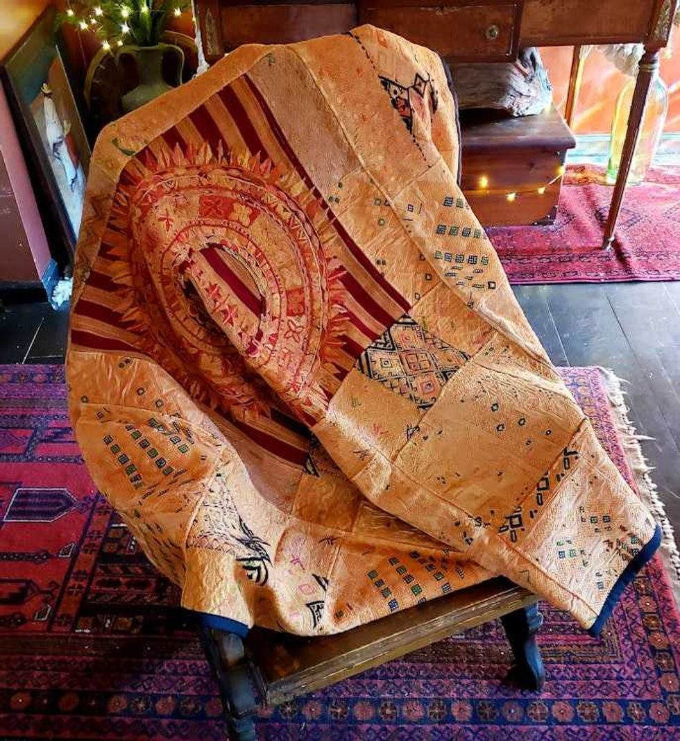 Beautiful Sun-Kissed Amber Guatemalan Mixed Huipile Embroidered Blanket or Throw
