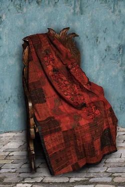 Image for Terracotta and Rust Huipile Woven and Embroidered Throw Blanket
