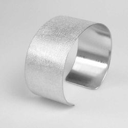 Image for Argentium Sterling Silver Cuff Bracelet Diamond Dust Textured One Inch Wide Br182