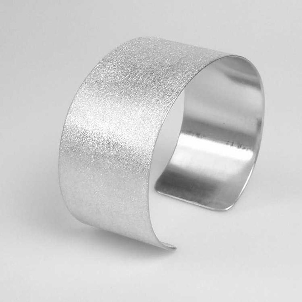 Argentium Sterling Silver Cuff Bracelet Diamond Dust Textured One Inch Wide Br182