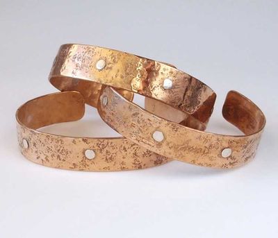 Alternate image for Handmade Bronze Bracelets with Stone Texture and Five Sterling Silver Rivets Br181