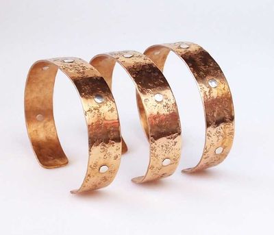 Alternate image for Handmade Bronze Bracelets with Stone Texture and Five Sterling Silver Rivets Br181