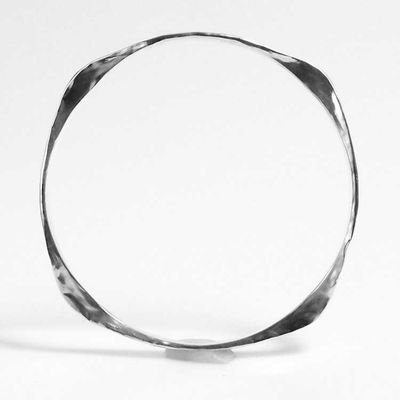 Alternate image for Art deco style hand-forged round bangle bracelet made from sturdy, six-gauge solid sterling silver round wire. Br162