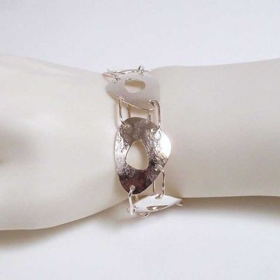 Alternate image for Sterling Silver Hand Forged Mid Century Inspired Egg Linked Bracelet Br163