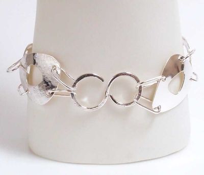 Alternate image for Sterling Silver Hand Forged Mid Century Inspired Egg Linked Bracelet Br163