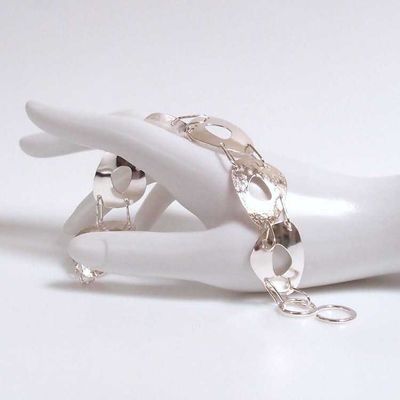 Alternate image for Sterling Silver Hand Forged Mid Century Inspired Egg Linked Bracelet Br163