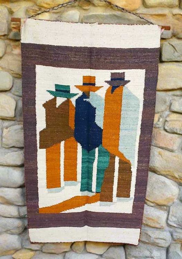 Alternate image for Hand-woven Wool Tres Hombres Guatemalan Wall Hanging