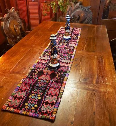 Alternate image for Colorful Guatemalan Huipile Table Runner - No Fringes
