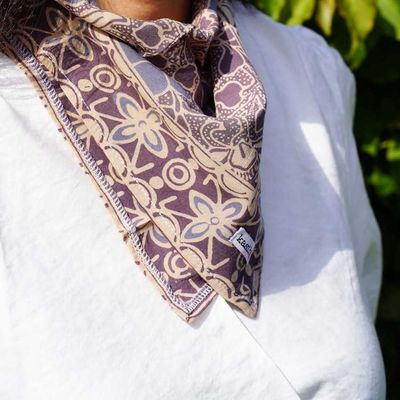 Alternate image for Hand Dyed Batik Bandana Spotted Flower, Grey, Blue, Hair Cover Scarf, Cotton