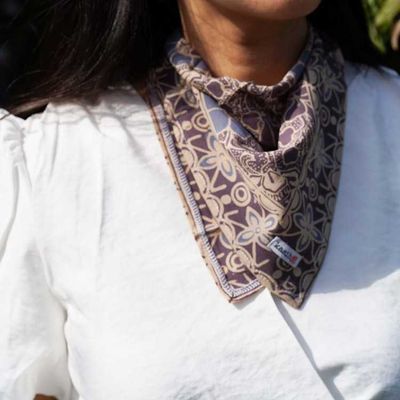 Alternate image for Hand Dyed Batik Bandana Spotted Flower, Grey, Blue, Hair Cover Scarf, Cotton