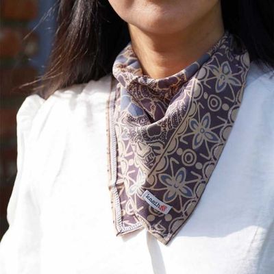 Alternate image for Hand Dyed Batik Bandana Spotted Flower, Grey, Blue, Hair Cover Scarf, Cotton