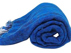 Image for Handloomed Soft, Warm Yak Wool Throw Blanket or Wrap - Vivid Blue with Green Highlights