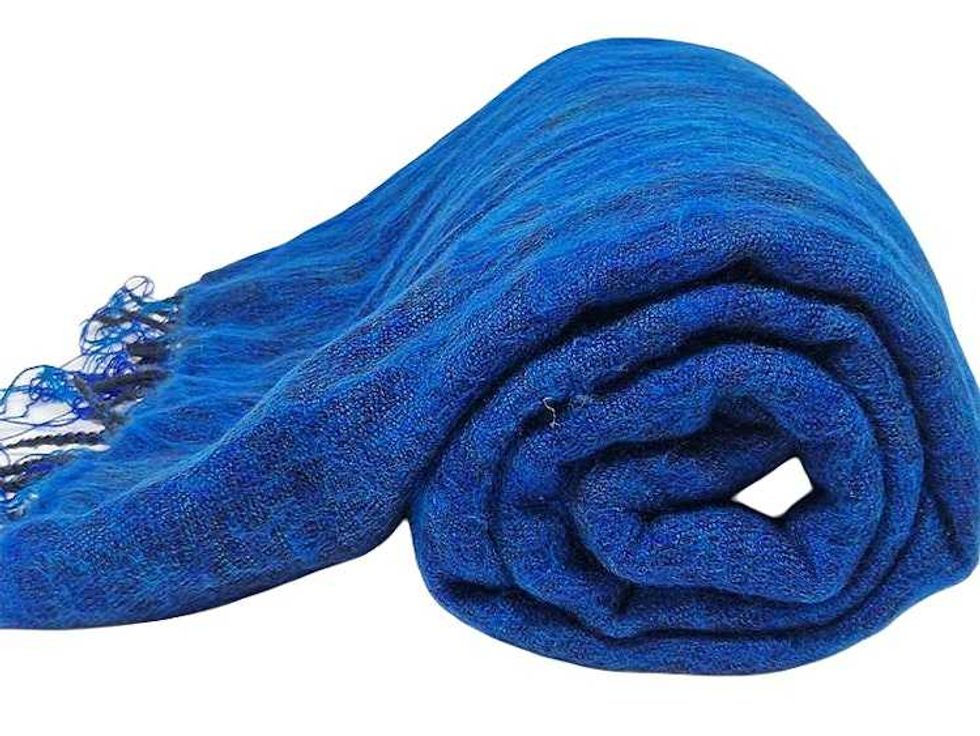 Handloomed Soft, Warm Yak Wool Throw Blanket or Wrap - Vivid Blue with Green Highlights