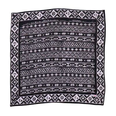 Primary image for Hand Dyed Batik Bandana, 100% Cotton, Black White Geometric, Hand-stamped