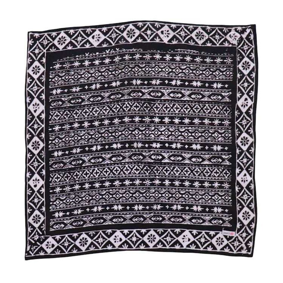 Hand Dyed Batik Bandana, 100% Cotton, Black White Geometric, Hand-stamped