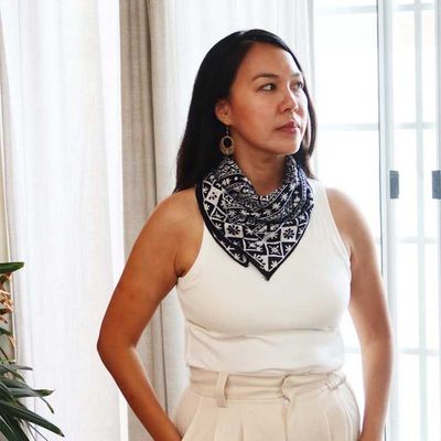 Alternate image for Hand Dyed Batik Bandana, 100% Cotton, Black White Geometric, Hand-stamped