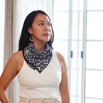 Alternate image for Hand Dyed Batik Bandana, 100% Cotton, Black White Geometric, Hand-stamped