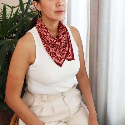 Alternate image for Hand Dyed Batik Bandana, 100% Soft Cotton, Red Loop Pattern, Burgundy