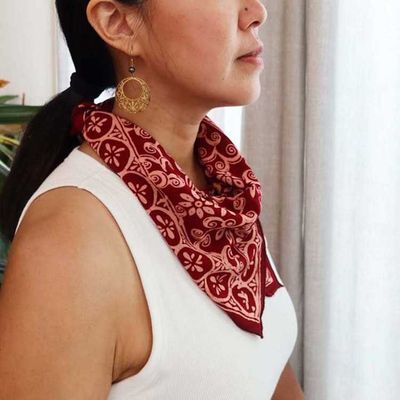 Alternate image for Hand Dyed Batik Bandana, 100% Soft Cotton, Red Loop Pattern, Burgundy