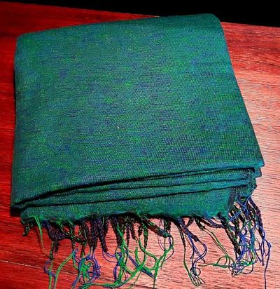 Alternate image for Handloomed Soft, Warm Yak Wool Throw Blanket or Wrap - Green with Blue Highlights