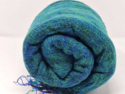 Alternate image for Handloomed Soft, Warm Yak Wool Throw Blanket or Wrap - Green with Blue Highlights