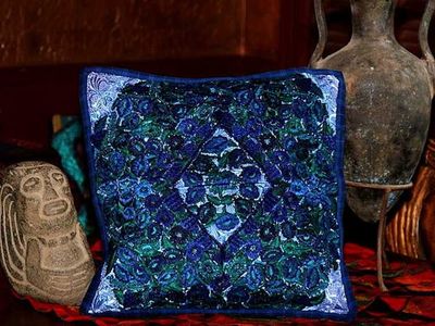 Alternate image for Vivid Blue Embroidered Guatemalan Throw Pillow Cover