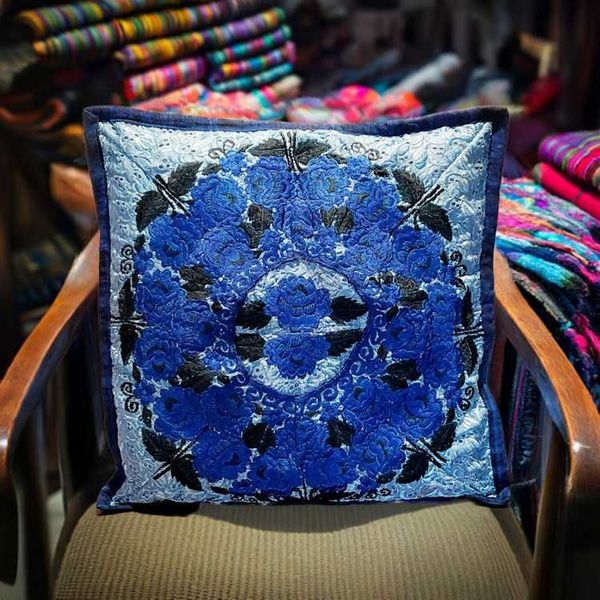 Alternate image for Vivid Blue Embroidered Guatemalan Throw Pillow Cover