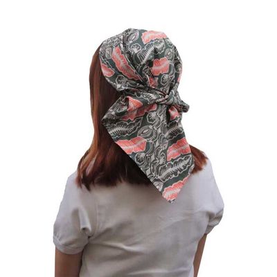 Alternate image for Batik Bandana Gray Feather Summer Night, 100% Cotton, Hand Dyed Hair Cover Scarf