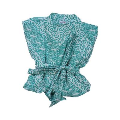 Alternate image for Hand Dyed Batik Robe Kimono, 100% Cotton, Green Royalty