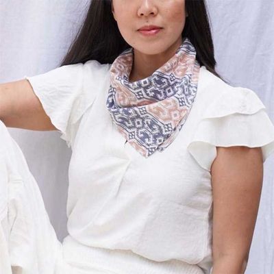 Alternate image for Batik Bandana Blue Yellow, 100% Cotton, Hand Dyed Hair Cover Scarf