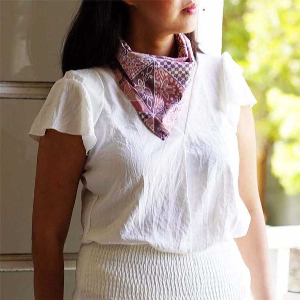 Batik Bandana Brown Patchwork, 100% Cotton, Hand Dyed Hair Cover Scarf