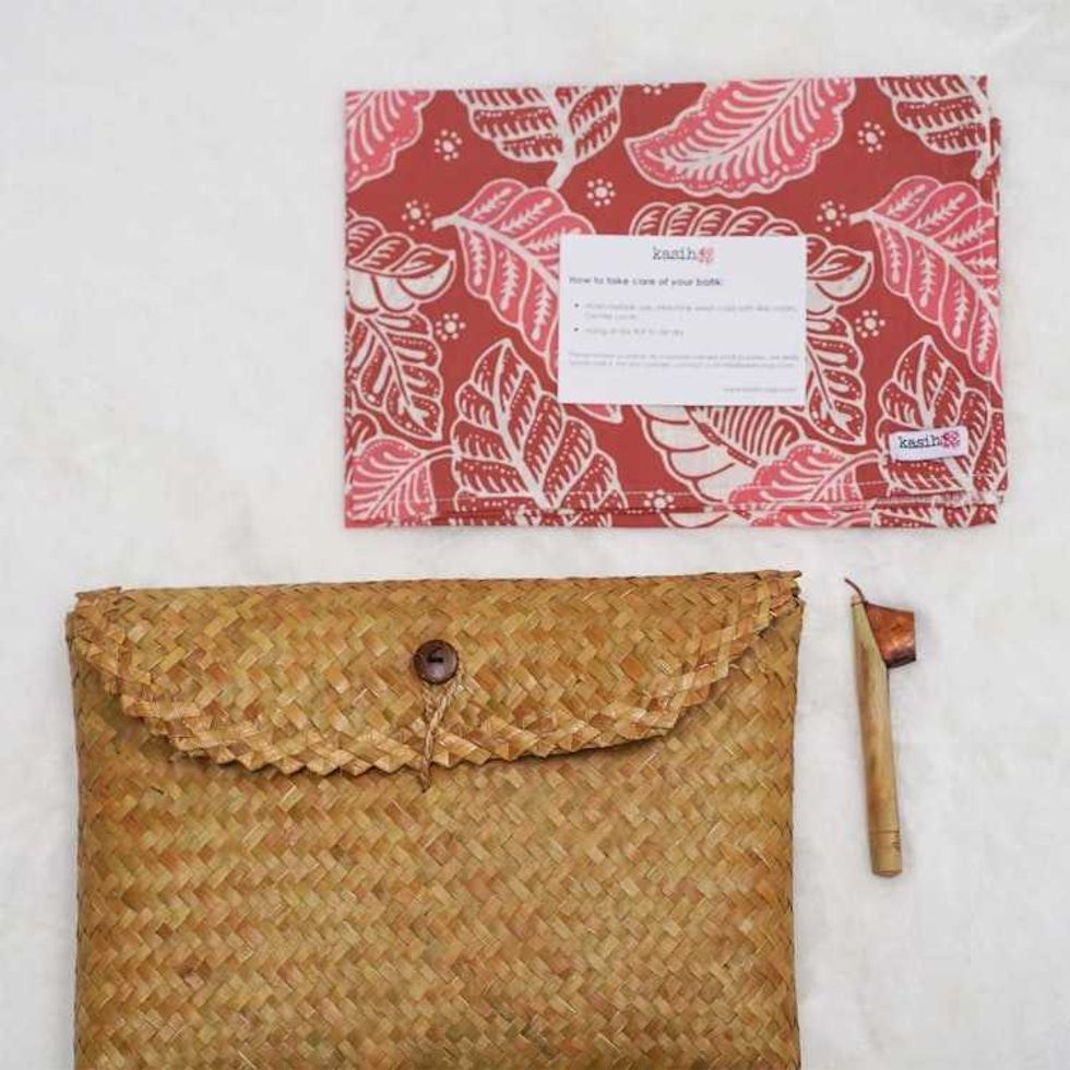 Gift Set of Hand Dyed Batik Bandana, Handwoven Pouch and Canting Wax and Dye Tool
