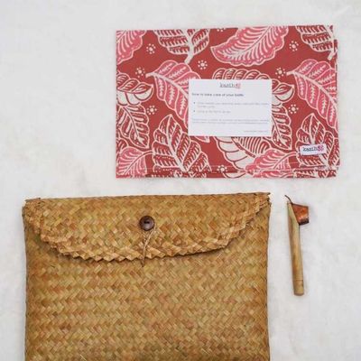 Alternate image for Gift Set of Hand Dyed Batik Bandana, Handwoven Pouch and Canting Wax and Dye Tool