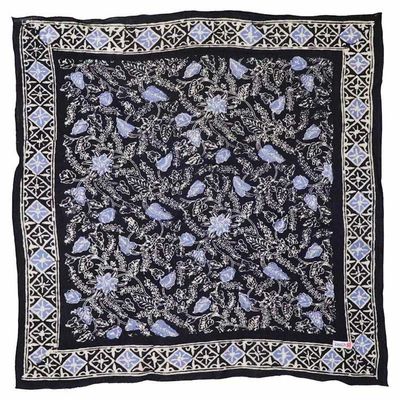 Alternate image for Batik Bandana Blue Navy Foliage, 100% Cotton, Hand Dyed Hair Cover Scarf