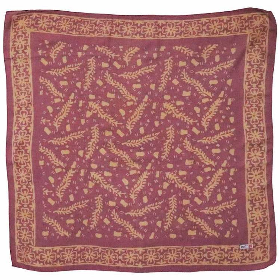 Batik Bandana, Pink Lilac Cream Lightweight 100% cotton, hand dyed hand printed, wax and dye method, light purple, lavender