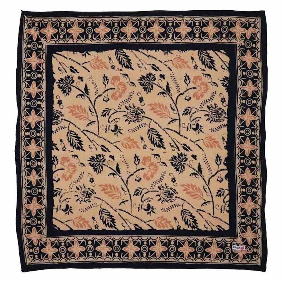 Batik Bandana Woven Meadow, Cream Blue, 100% Cotton, Hand Dyed Hair Cover Scarf