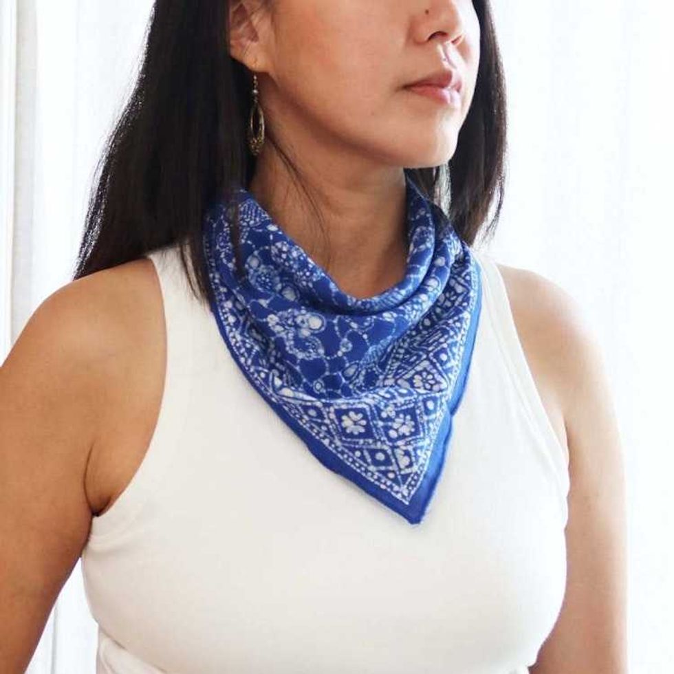 Hand Dyed Batik Bandana, 100% Soft Cotton, Boulder, Blue, Hair Scarf