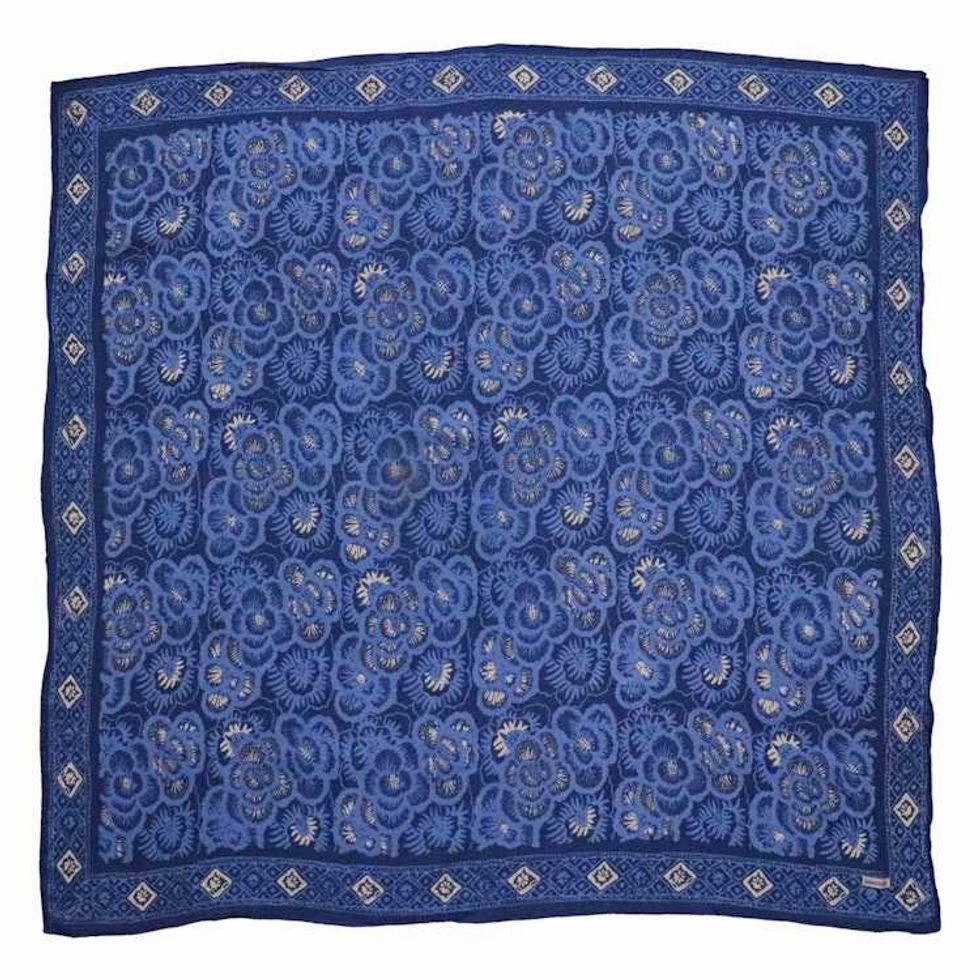 Large 39" Batik Bandana, Hand Dyed, 100% Soft Cotton, Oversized Large Head Scarf for Hair, Blue Roses