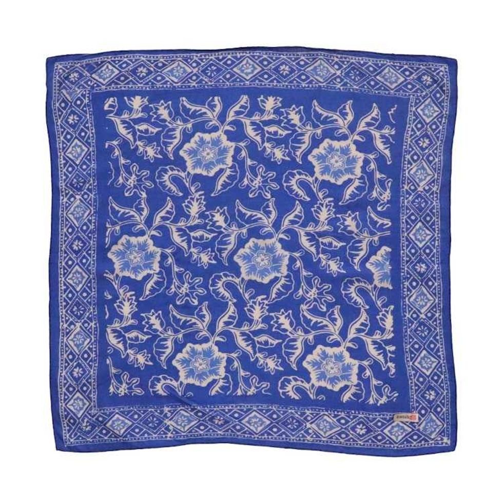 Hand Dyed Batik Bandana, Blue Tendril, 100% Cotton