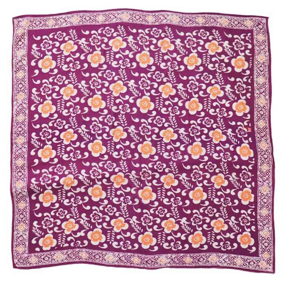 Large 39", Hand Dyed Batik Bandana,Plumeria, Pink Lilac, Oversized, XL Scarf