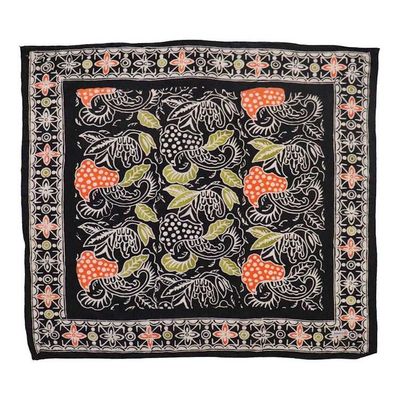 Alternate image for Hand Dyed Batik Bandana, 100% Soft Cotton, Dusk Petals, Black, Orange