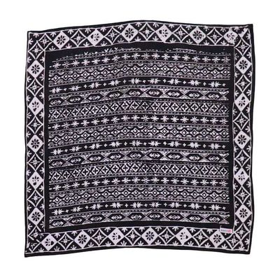 Alternate image for Hand Dyed Batik Bandana, 100% Cotton, Black White Geometric, Hand-stamped