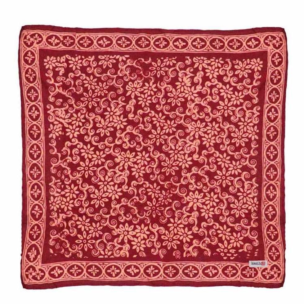 Hand Dyed Batik Bandana, 100% Soft Cotton, Red Loop Pattern, Burgundy