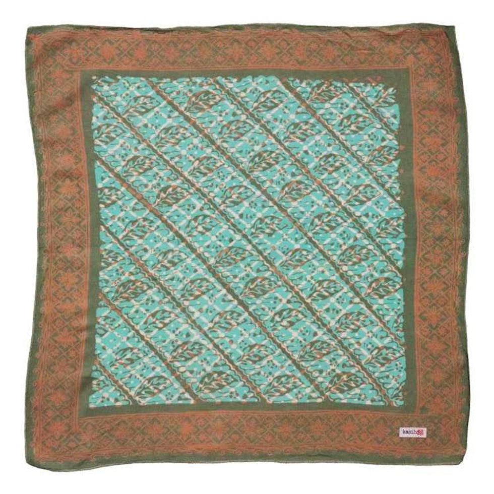 Hand Dyed Batik Bandana, Soft Lightweight Cotton, Leaf Grid