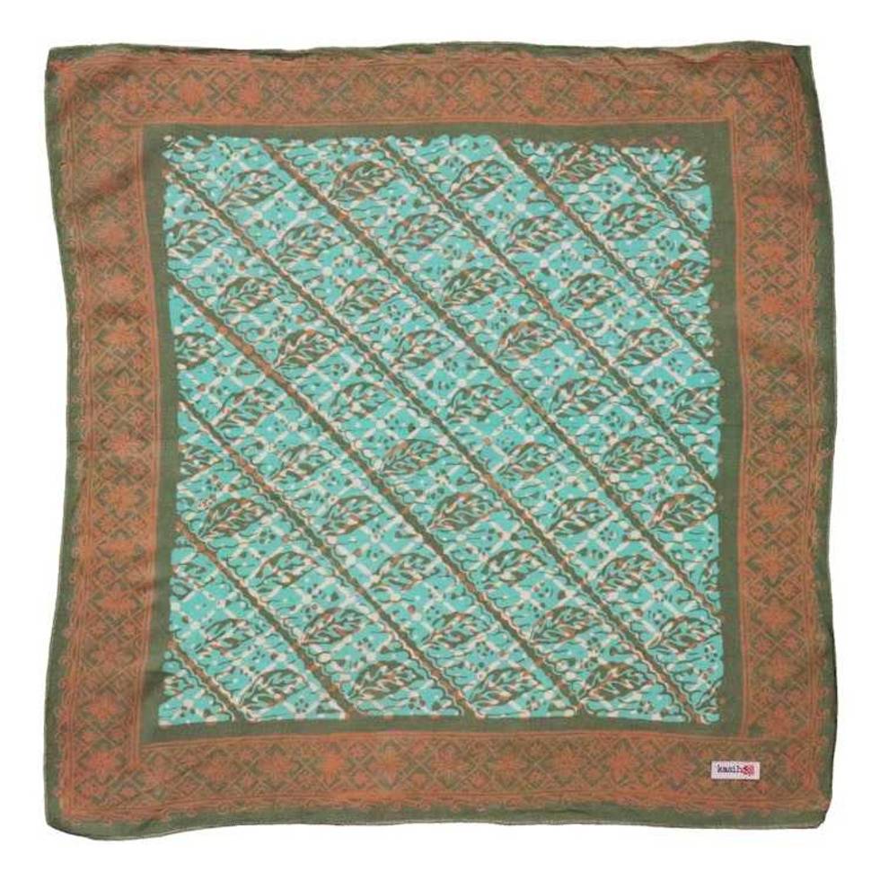 Hand Dyed Batik Bandana, Soft Lightweight Cotton, Leaf Grid